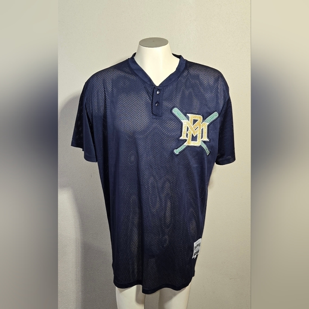 Milwaukee Brewers 1990's Logo look Jersey  Adult XL Mesh Navy Blue